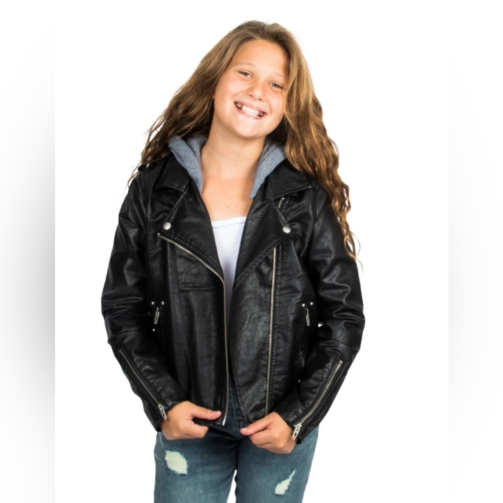 🖤 Trendy BLANK NYC Girls Moto Jacket Vegan Leather Hooded Outerwear BULK DEAL